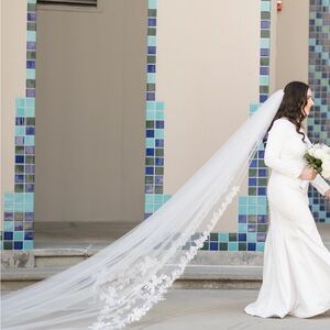 Beautiful long and short floral appliqué veil